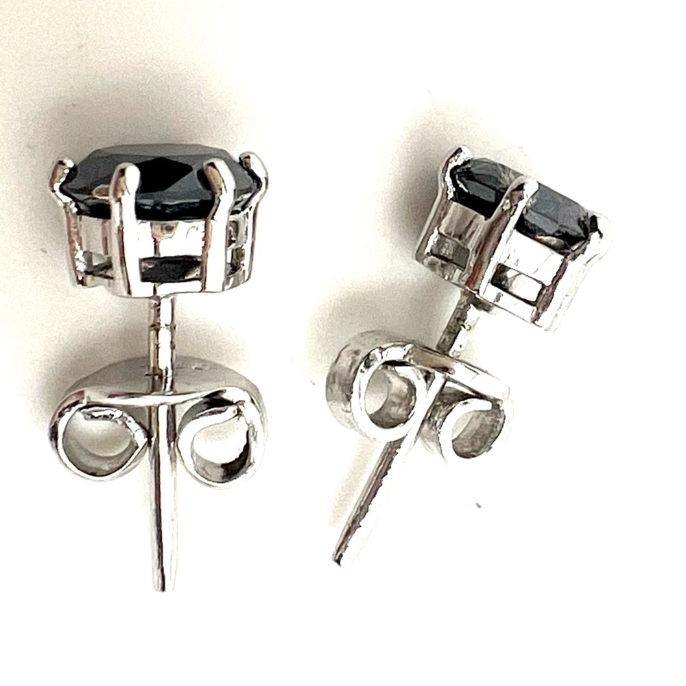 NWT 925 STERLING SILVER & 4.08 Ct NATURAL JET BLACK DIAMOND STUDS EARRINGS - Picture 6 of 11